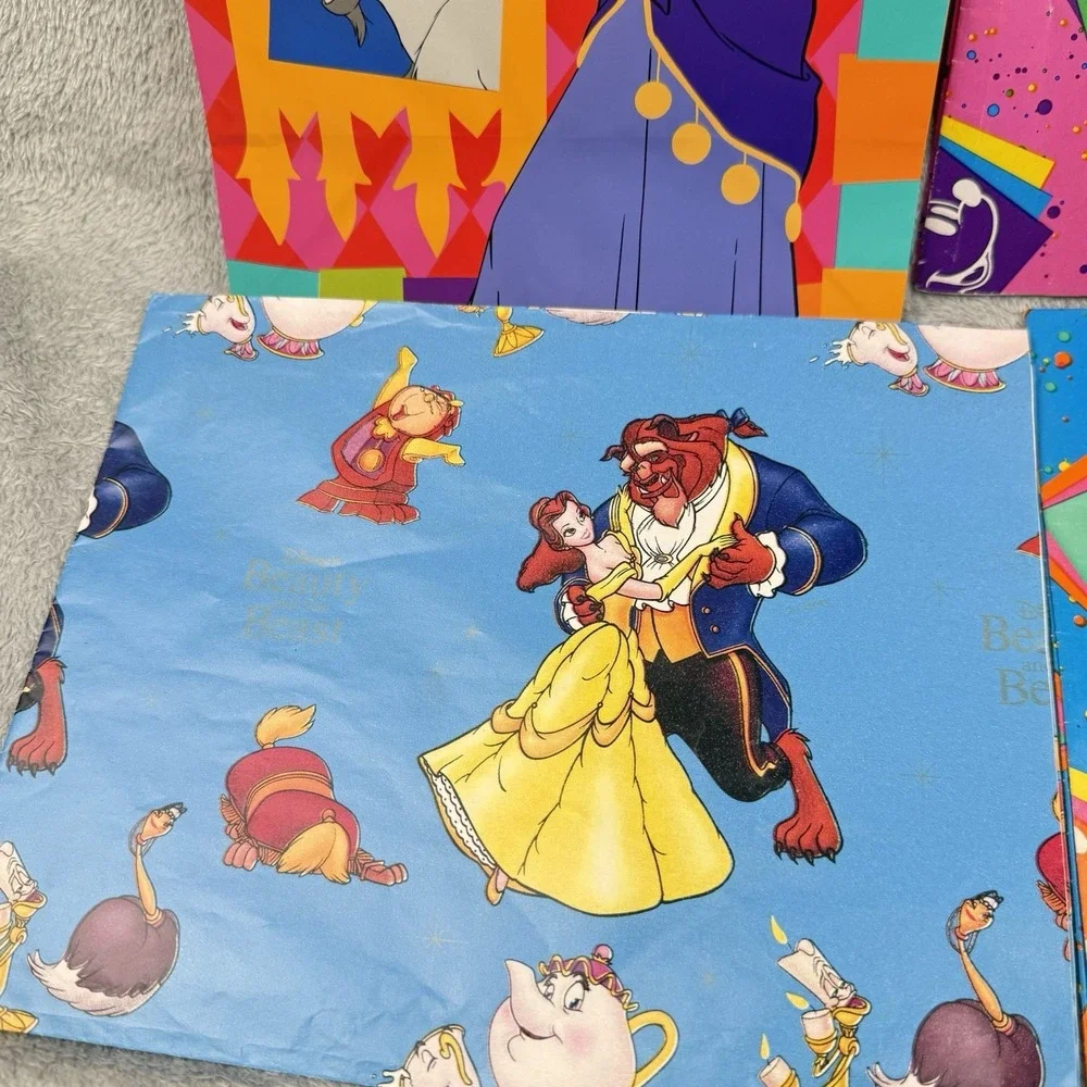 Vintage Disney Wrapping Paper Bag Lot‎ Of 4 Mickey Beauty Beast Hunchback 1990s